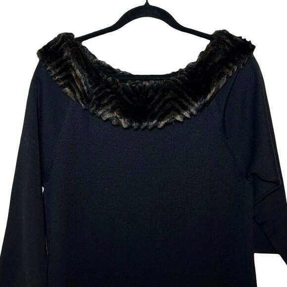 Nina Leonard Women’s Wool Blend Faux Fur Sweater Dress Black Size XL - Picture 3 of 8